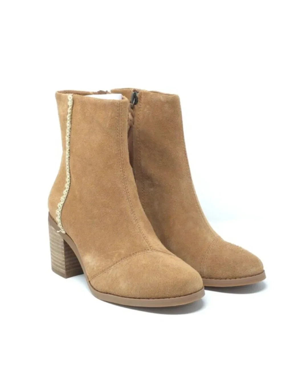 TOMS Evelyn Brown Suede Stacked Heel Ankle Boots 6M - Picture 2 of 12